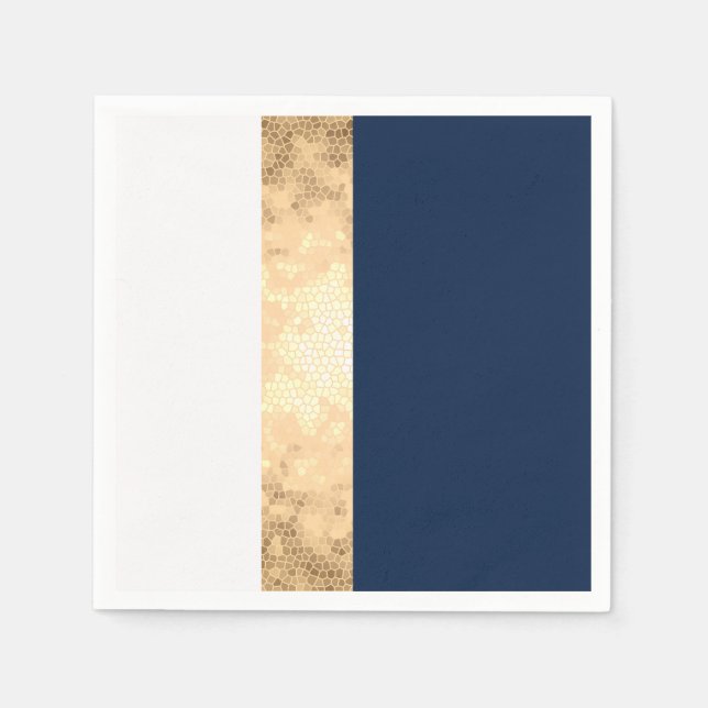 elegant faux gold, navy blue, white stripes napkin (Front)