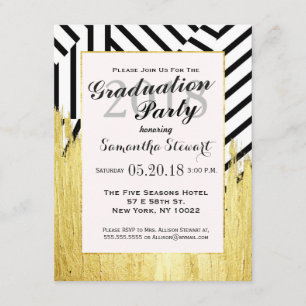 Elegant Faux Gold Paint Strokes & Stripes Pattern Invitation