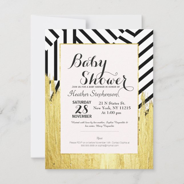 Elegant Faux Gold Paint Strokes & Stripes Pattern Invitation (Front)