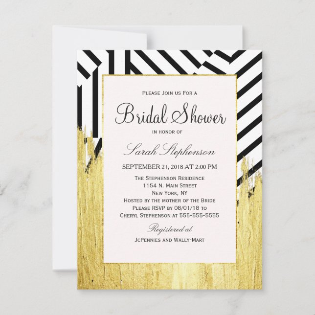 Elegant Faux Gold Paint Strokes & Stripes Pattern Invitation (Front)