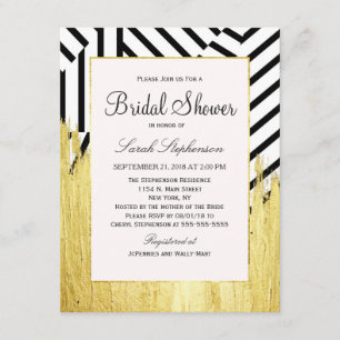 Elegant Faux Gold Paint Strokes & Stripes Pattern Invitation