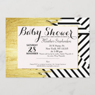 Elegant Faux Gold Paint Strokes & Stripes Pattern Invitation