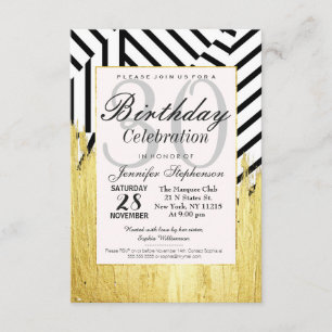 Elegant Faux Gold Paint Strokes & Stripes Pattern Invitation