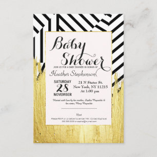 Elegant Faux Gold Paint Strokes & Stripes Pattern Invitation