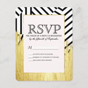 Elegant Faux Gold Paint Strokes & Stripes Pattern RSVP Card