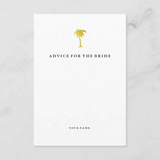 Elegant Faux Gold Palm Tree Advice for the Bride Card (Front)