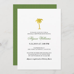 Elegant Faux Gold Palm Tree Bridal Shower   Green Invitation