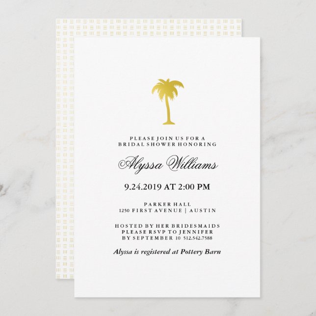 Elegant Faux Gold Palm Tree Bridal Shower Invitation (Front/Back)