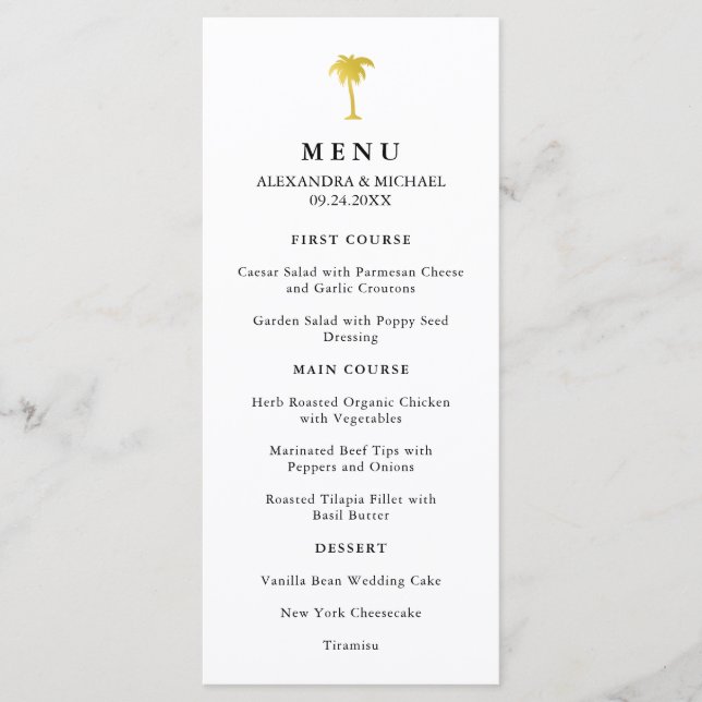 Elégant Faux Gold Palm Tree menu Mariage (Devant)