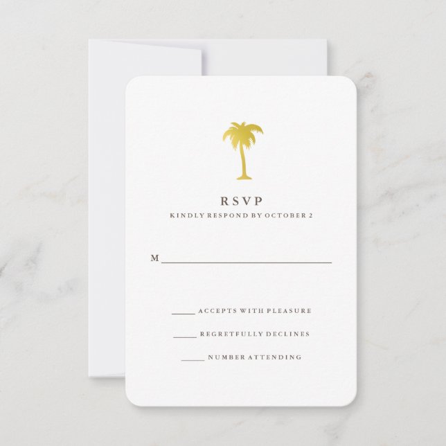 Elégant Faux Gold Palm Tree RSVP | Vert (Devant)