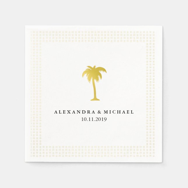 Elegant Faux Gold Palm Tree Wedding Napkin (Front)