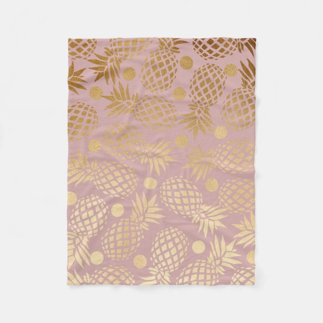 elegant faux gold pineapple pattern polka dots fleece blanket (Front)