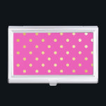 elegant faux gold pink polka dots business card holder<br><div class="desc">Elegant and modern polka dots design.</div>