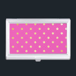 elegant faux gold pink polka dots business card holder<br><div class="desc">Elegant and modern polka dots design.</div>