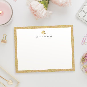 Elegant faux gold rose personalized Stationery Card