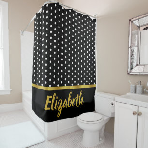 Elegant Faux Gold Script Black and White Dots