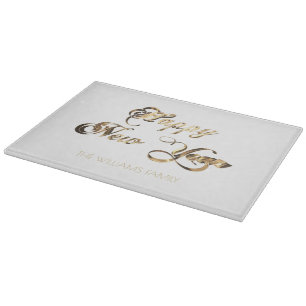 Elegant Faux Gold Script Happy New Year Cutting Board