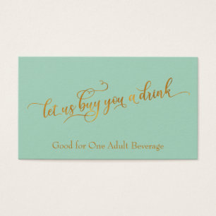 Elegant Faux-Gold Script Light Green Drink Tickets