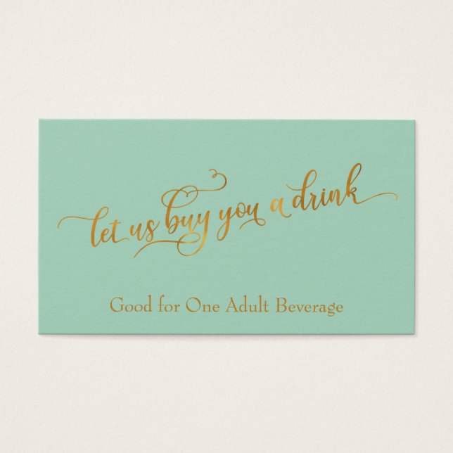 Elegant Faux-Gold Script Light Green Drink Tickets (Front)