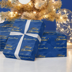 Elegant Faux Gold Script Merry Christmas Blue Wrapping Paper
