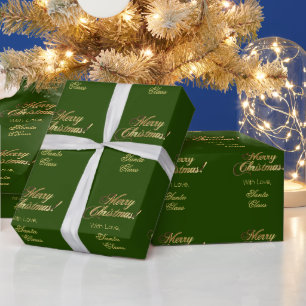 Elegant Faux Gold Script Merry Christmas Green Wrapping Paper