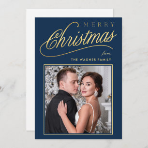 Elegant Faux Gold Script Merry Christmas Photo Holiday Card