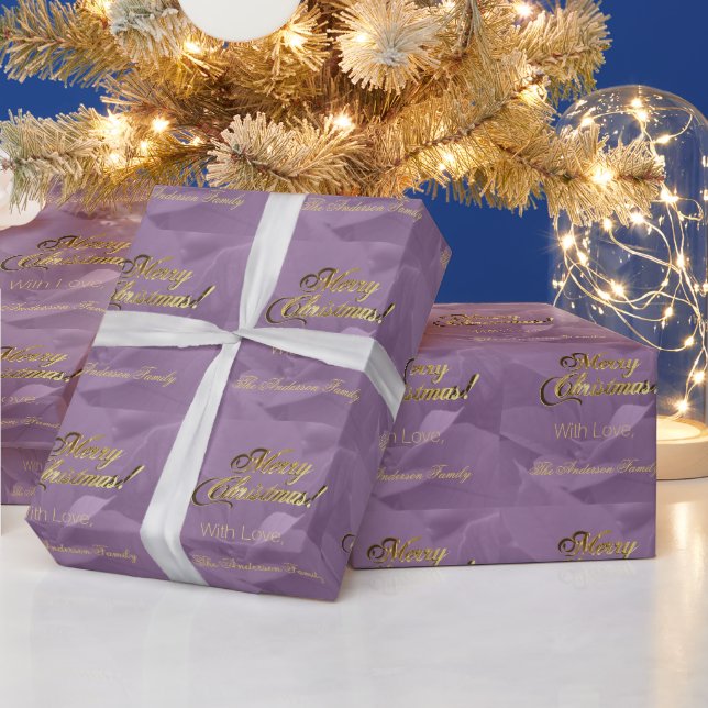 Elegant Faux Gold Script Merry Christmas Pink Wrapping Paper (Holidays)