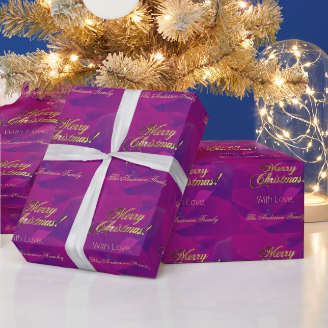 Elegant Faux Gold Script Merry Christmas Purple Wrapping Paper (Holidays)