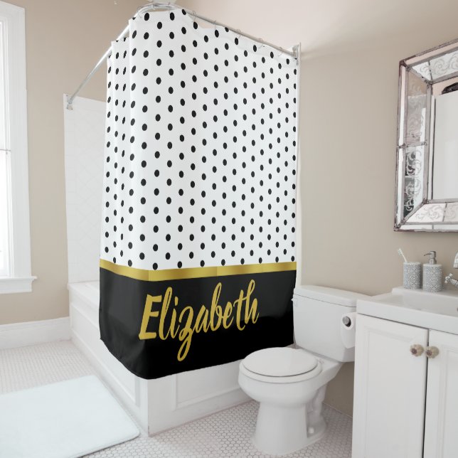 Elegant Faux Gold Script with Black Dot on White (In Situ)