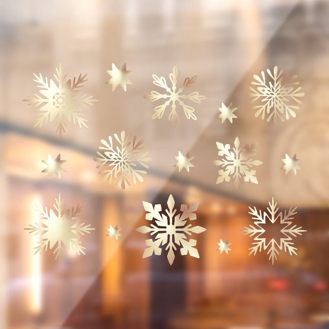 Elegant Faux Gold Shimming Snowflake Pattern Window Cling (Sheet 2)
