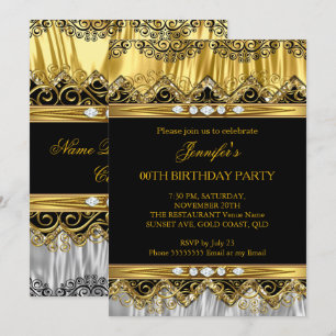 Elegant Faux Gold Silver Black Diamond Invitation