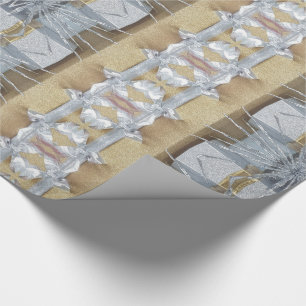 Elegant Faux Gold Silver Ribbon Pattern Christmas Wrapping Paper