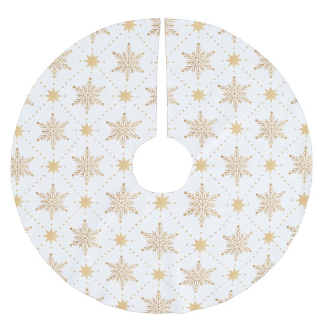 Elegant Faux Gold Snowflakes Christmas Patttern Brushed Polyester Tree Skirt (Front)