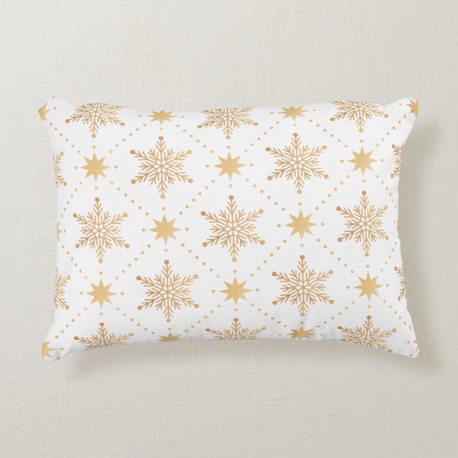Elegant Faux Gold Snowflakes Christmas Patttern Decorative Pillow (Front)