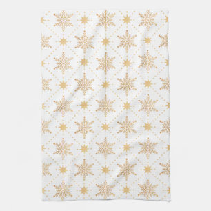 Elegant Faux Gold Snowflakes Christmas Patttern Kitchen Towel
