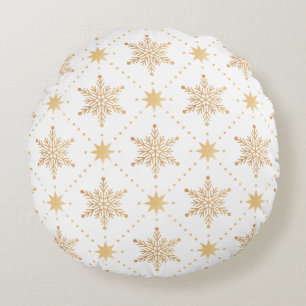 Elegant Faux Gold Snowflakes Christmas Patttern Round Pillow