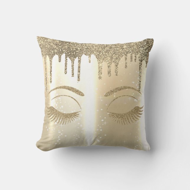 Elegant Faux Gold,Sparkly, Glittery Lashes,Drips Throw Pillow (Front)