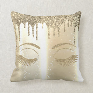 Elegant Faux Gold,Sparkly, Glittery Lashes,Drips Throw Pillow