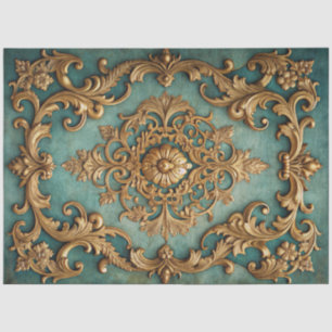 Elegant Faux Gold Teal Decoupage Tissue Paper