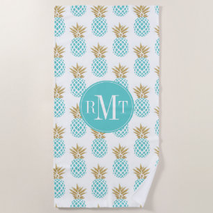 Elegant faux gold tropical pineapple pattern beach towel