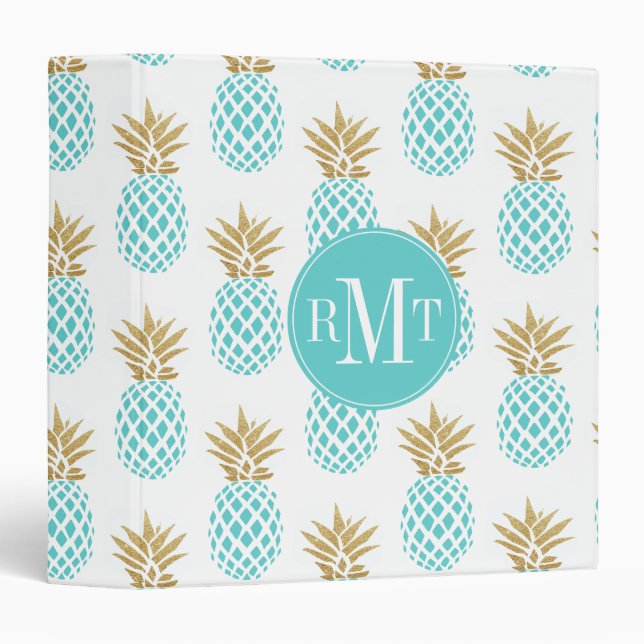 Elegant faux gold tropical pineapple pattern binder (Front/Spine)