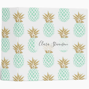 Elegant faux gold tropical pineapple pattern binder