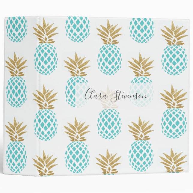 Elegant faux gold tropical pineapple pattern binder (Front/Spine)