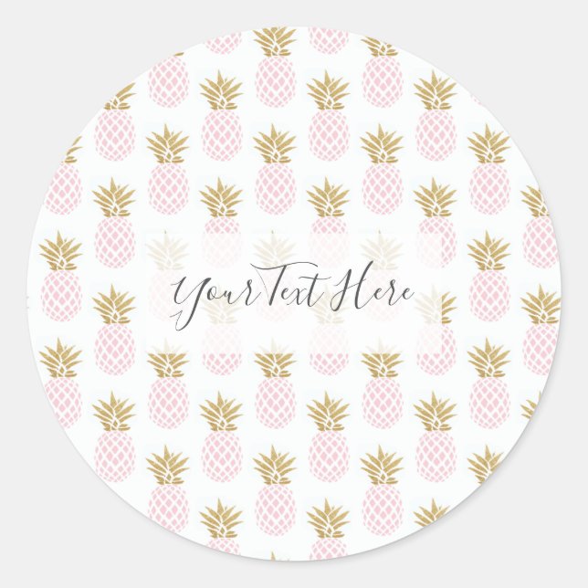 Elegant faux gold tropical pineapple pattern classic round sticker (Front)
