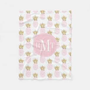 Elegant faux gold tropical pineapple pattern fleece blanket