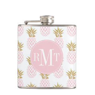 Elegant faux gold tropical pineapple pattern hip flask