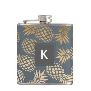 elegant faux gold tropical pineapple pattern hip flask