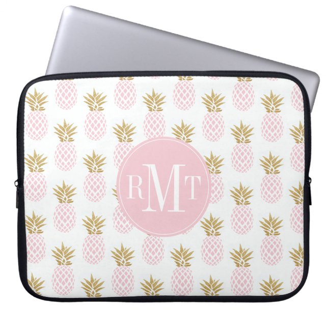 Elegant faux gold tropical pineapple pattern laptop sleeve (Front)