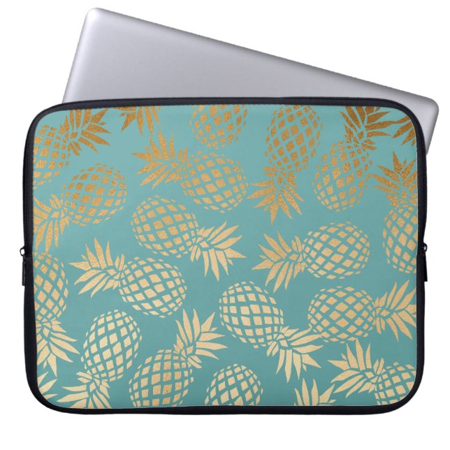 elegant faux gold tropical pineapple pattern laptop sleeve (Front)