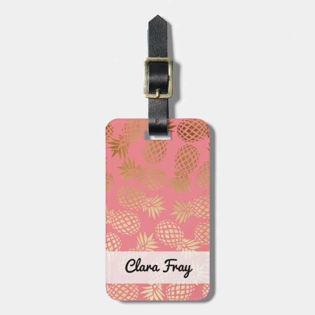 elegant faux gold tropical pineapple pattern luggage tag (Front Vertical)